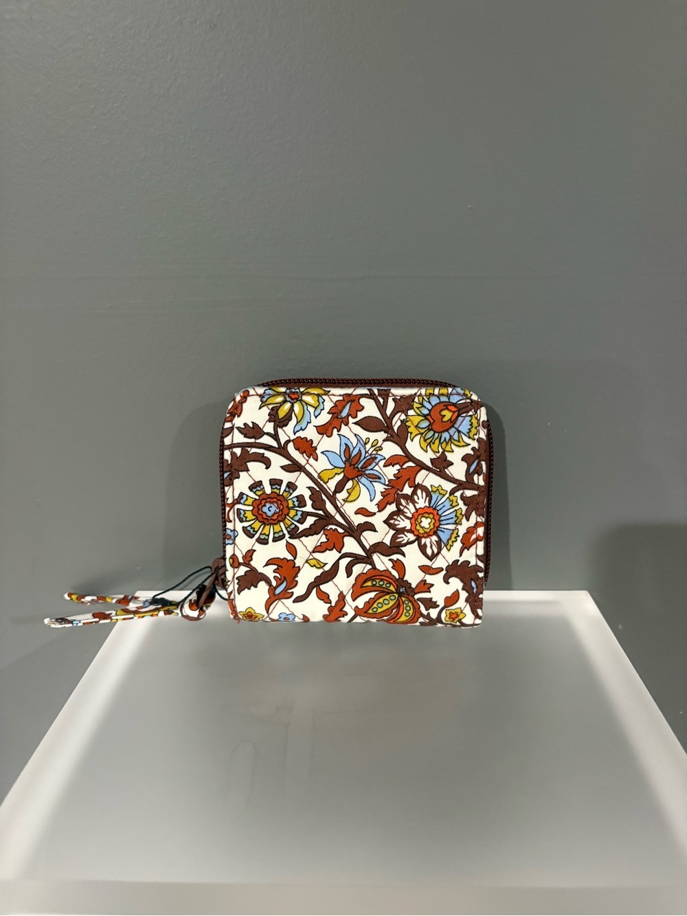 Vera Bradley Floral Zip Wallet in White, Brown, Blue & Yellow